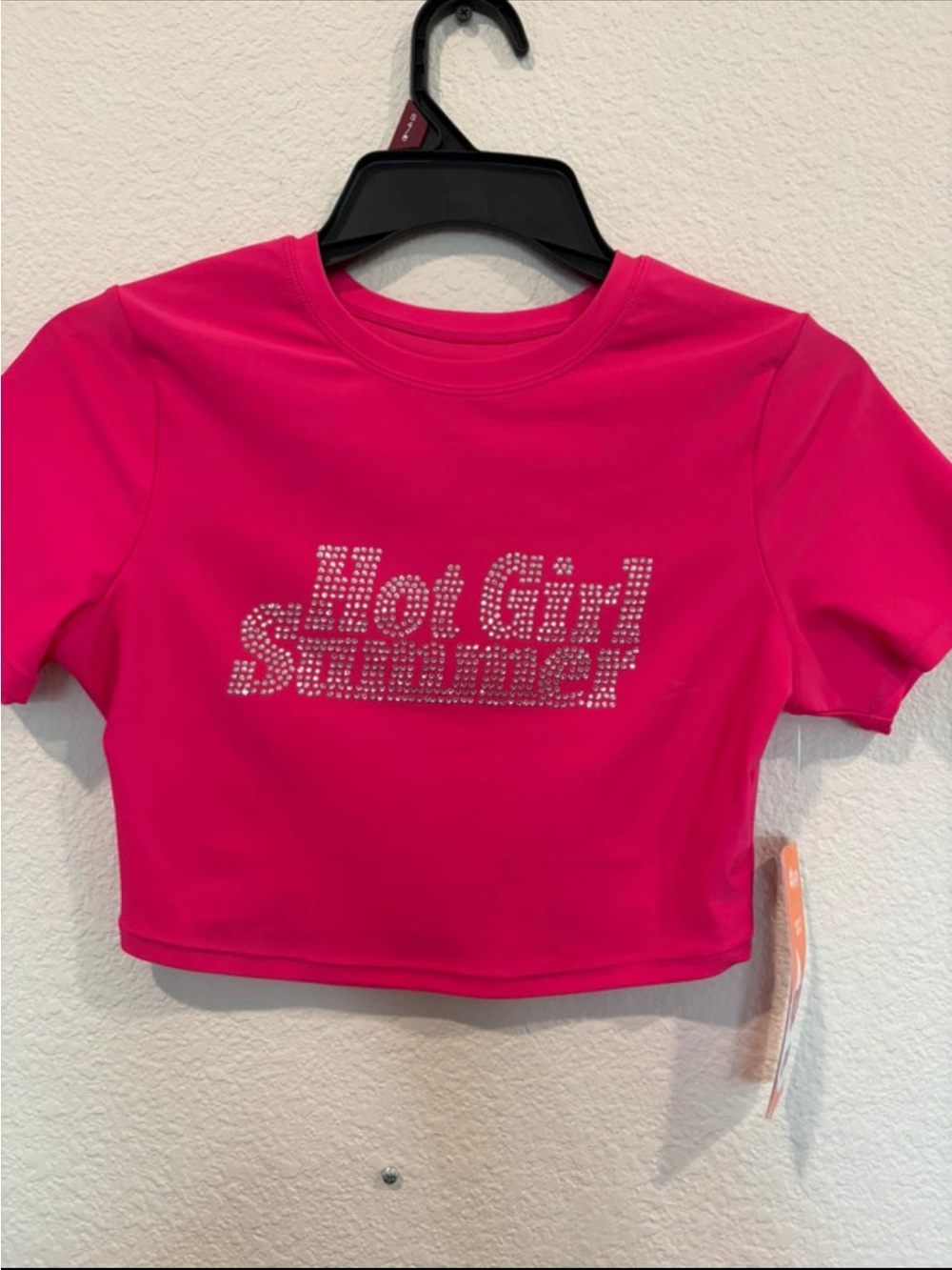 Women's Hot Pink Rhinestone Crop Tee